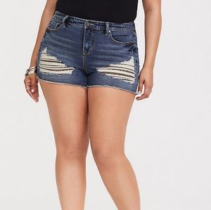 Torrid Skinny Denim Short Distressed Fishnet